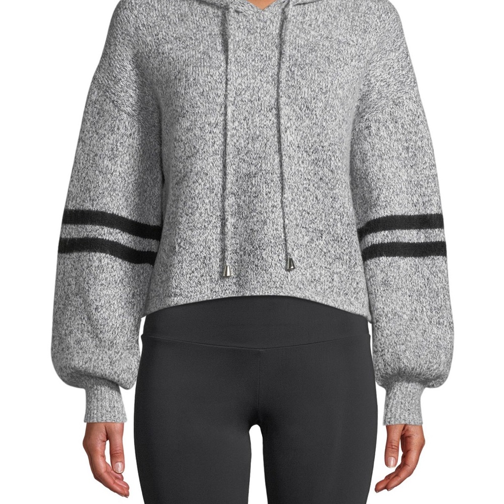 Onzie Varsity Striped Blouson-Sleeve Cropped Hoodie Size Small